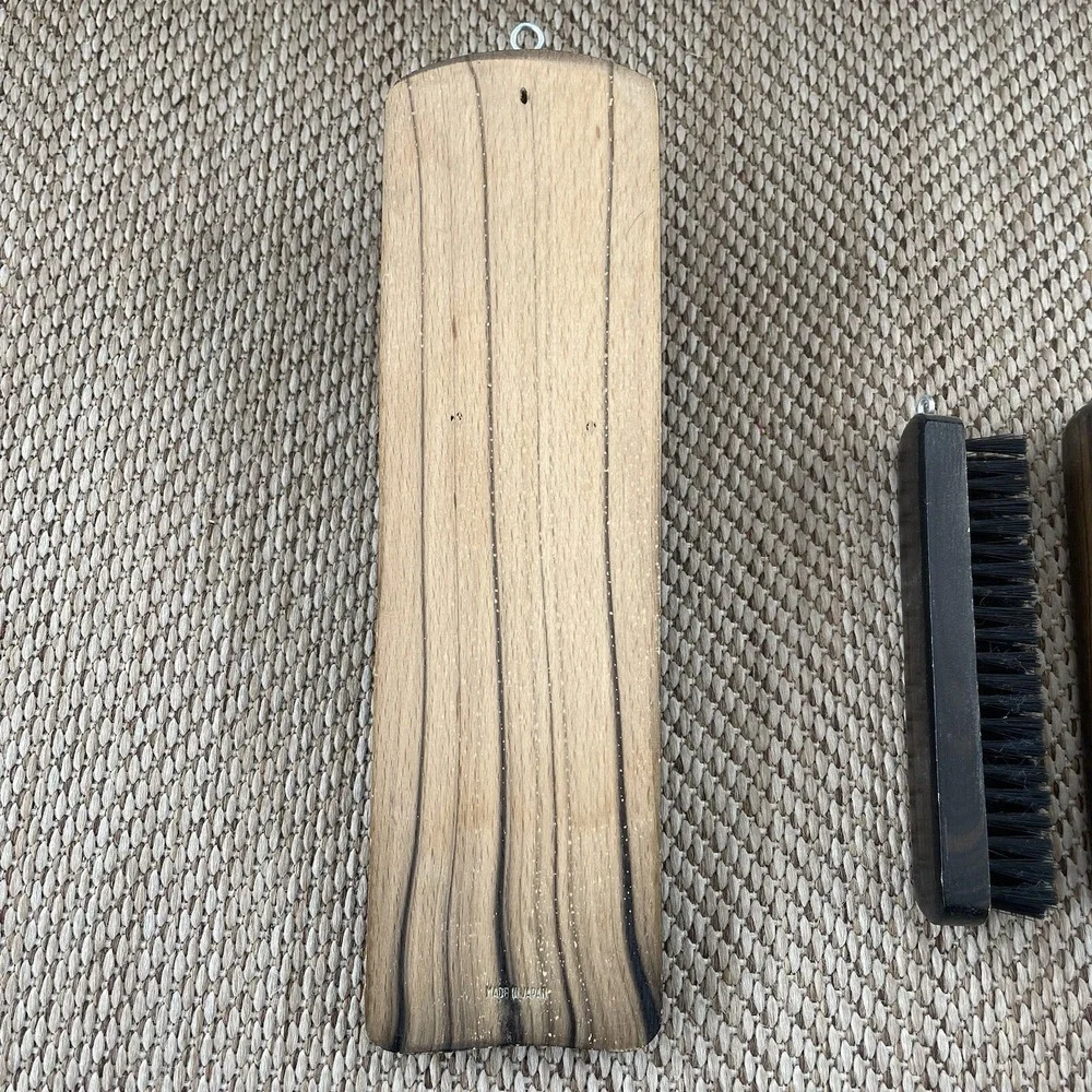 Vintage Mid Century Wood Wall Hanging Clothes Brushes & Mirror Set